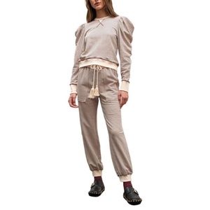 NWT By the River Moon River 2 Piece Striped Puff Sleeve Sweatshirt & Joggers Set